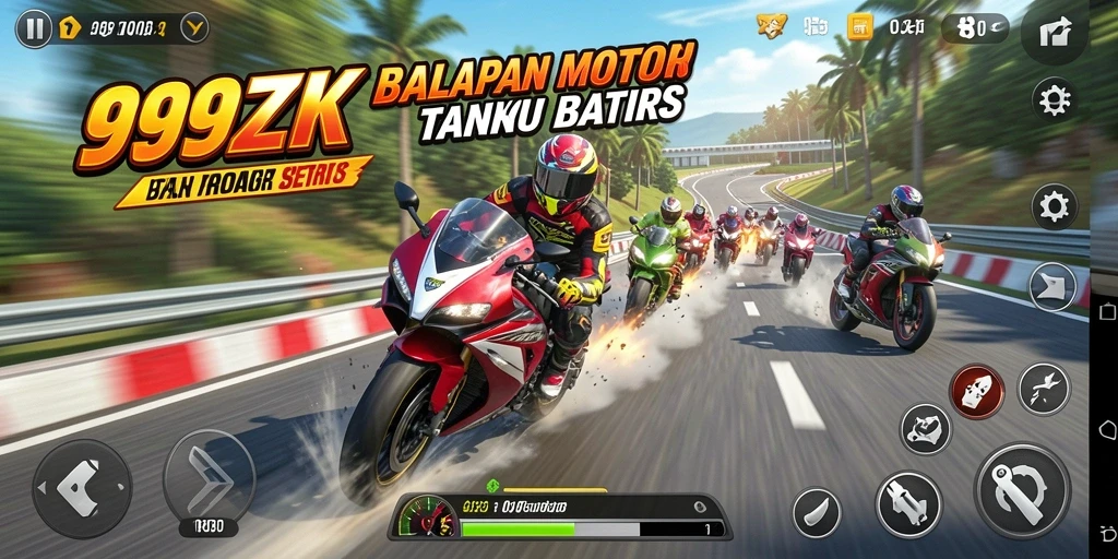 Screenshot menunjukkan balapan motor yang intens dan menarik.