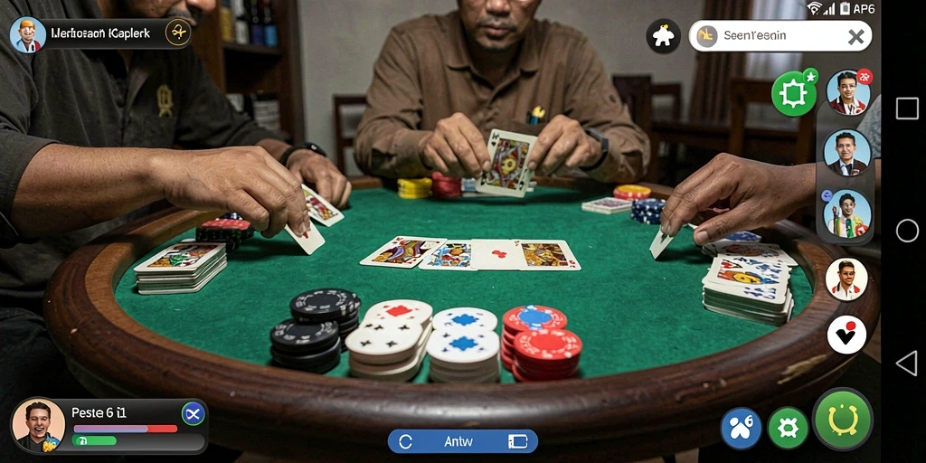 Screenshot utama API66 menunjukkan avatar pemain yang sedang bermain gaple.