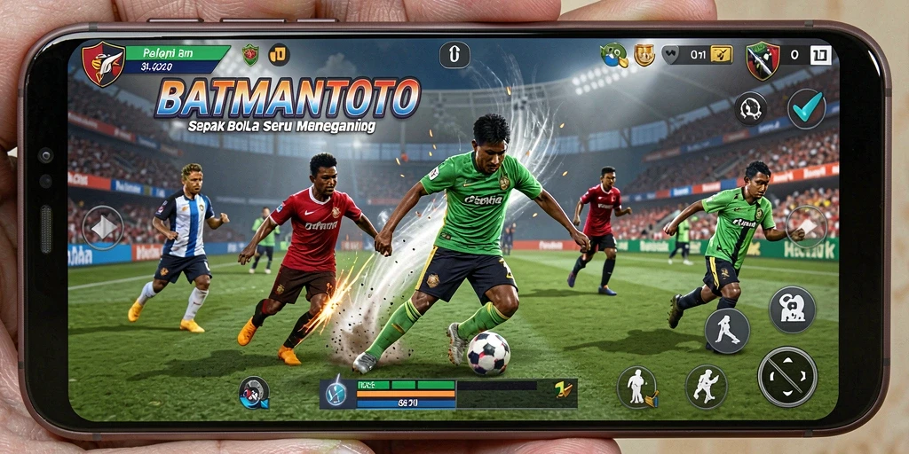 Tangkapan layar gameplay <strong>BATMANTOTO</strong> menampilkan aksi seru dalam pertandingan sepak bola.