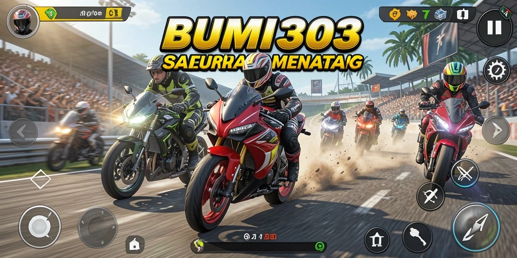 Screenshot BUMI303 menampilkan aksi balapan motor yang seru dan mendebarkan.