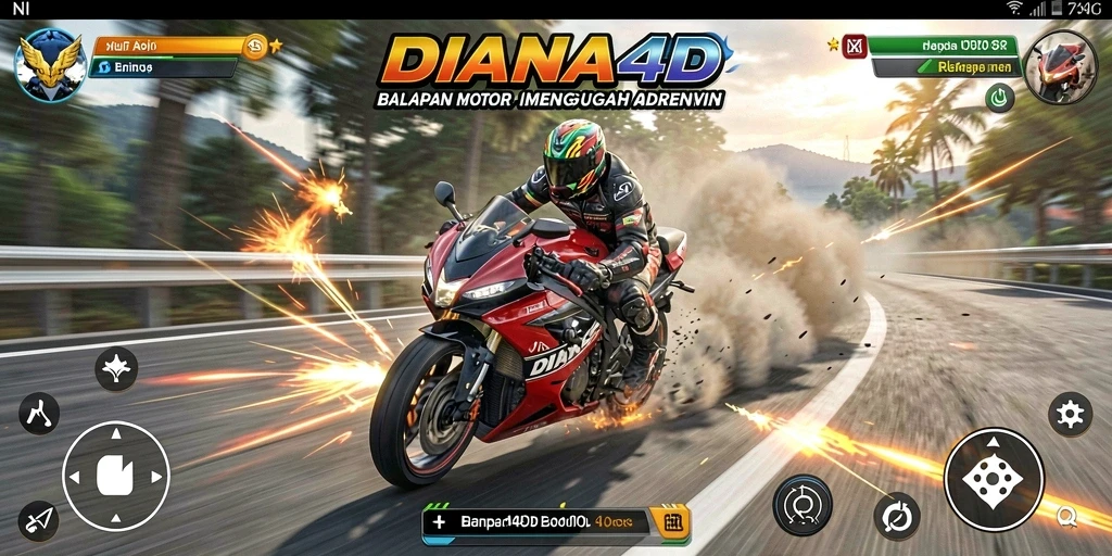 Screenshot gameplay DIANA4D yang menampilkan aksi balapan motor yang mendebarkan.
