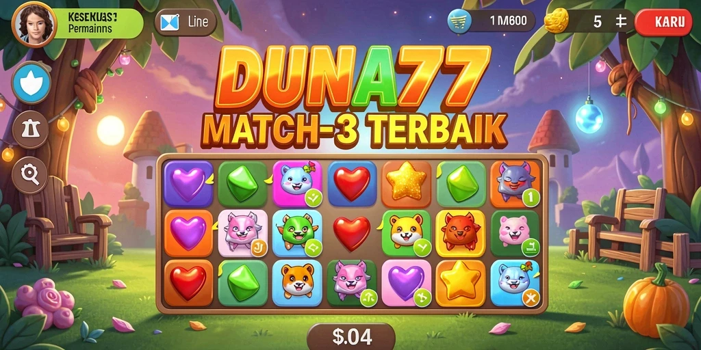 Tampilan gameplay seru dari DUNIA77 dalam sesi Match-3.