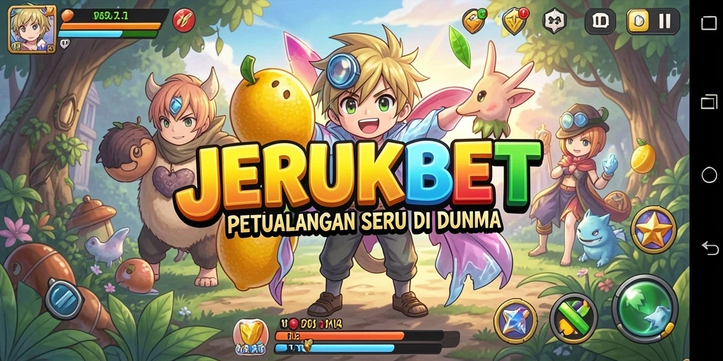 Tangkapan layar gameplay JERUKBET menunjukkan berbagai karakter anime.
