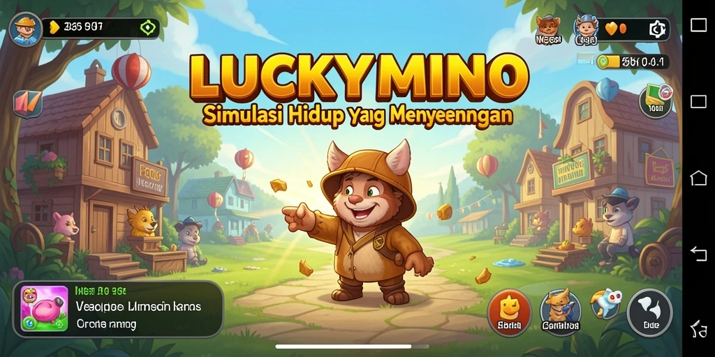 Tangkapan layar gameplay menarik LUCKYMINO dengan karakter yang berinteraksi.