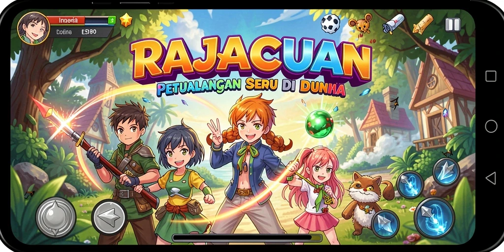 Tampilan indah gameplay RAJACUAN dengan karakter anime unik.