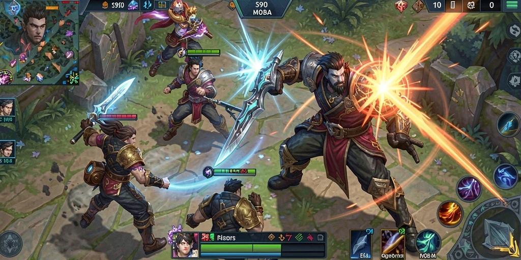 Screenshot gameplay S80 menampilkan pertarungan seru di arena MOBA.