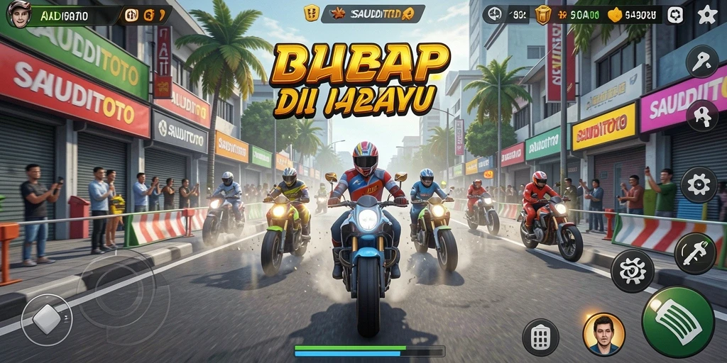 Tampilan gameplay seru dari SAUDITOTO saat balapan di jalan.