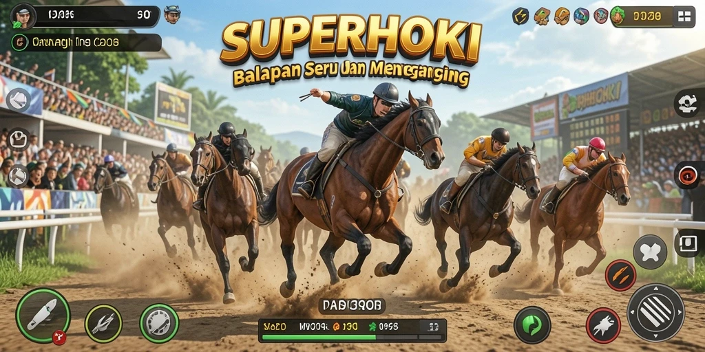 Gameplay <strong>SUPERHOKI</strong> menampilkan balapan penuh aksi dan kecepatan.