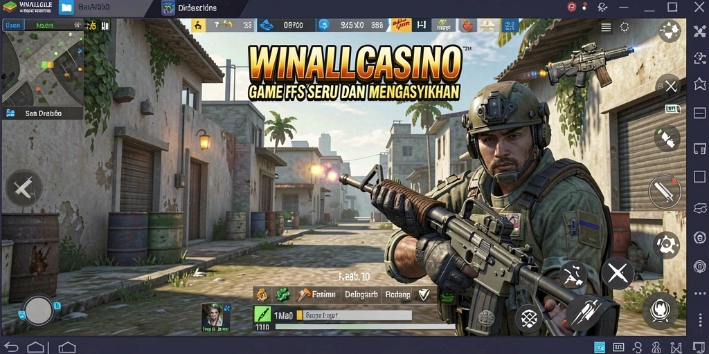 Tangkapan layar gameplay <strong>WINALLCASINO</strong> menampilkan aksi seru dalam pertempuran FPS.