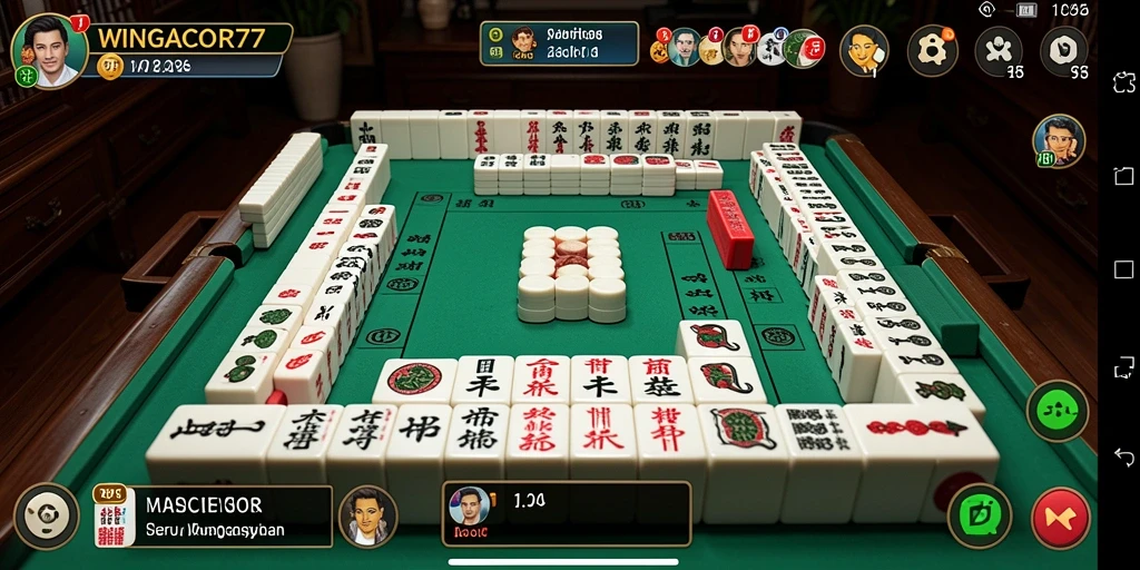 Tampilan gameplay WINGACOR77 dengan ubin Mahjong berwarna-warni.